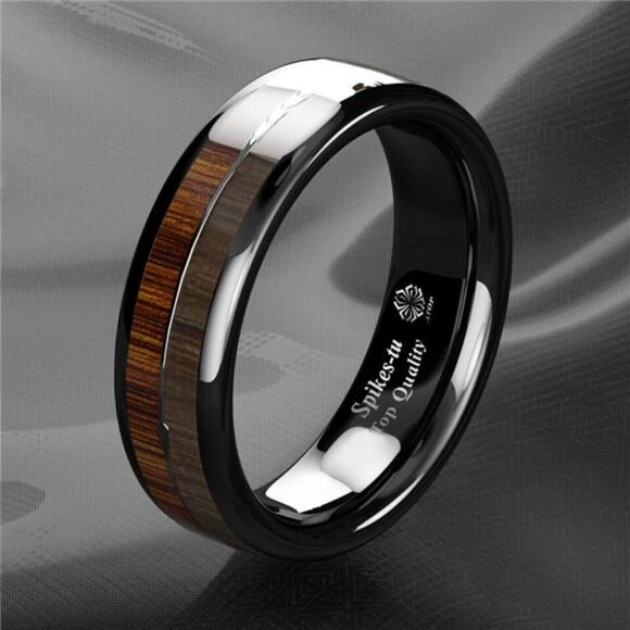 6mm Black Wood Arrow Men's Wedding Band Ring - Perfect for Weddings, Engagements - Picture 3 of 5